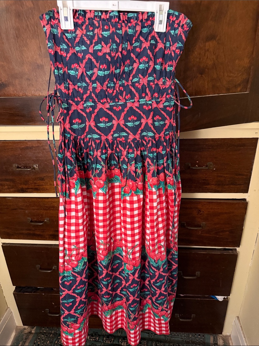 Strapless Maxi Dress in Navy, Red & Green - Womens